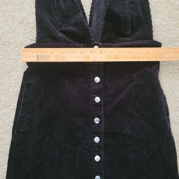 Forever 21 Corduroy Overall Dress Womens M Black Silver Accented Buttons - Picture 6 of 10